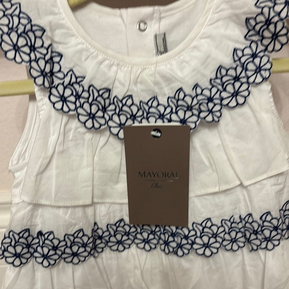 Mayoral Dress with Navy Floral Trim NWT - Picture 3 of 6